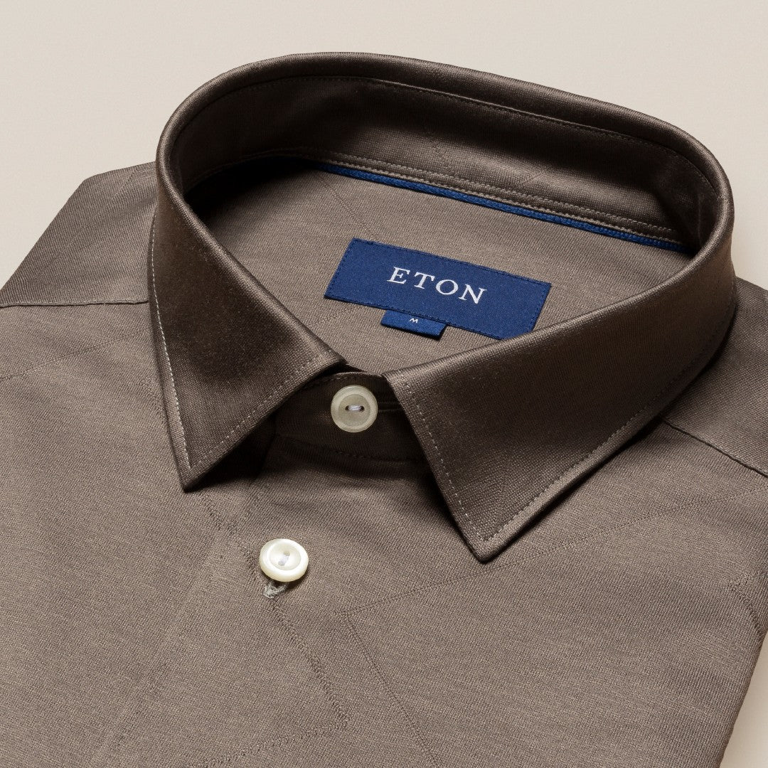 Eton Slim Fit Diamond Jacquard Shirt Beige-MALFORD OF LONDON SAVILE ROW MENSWEAR OUTLET