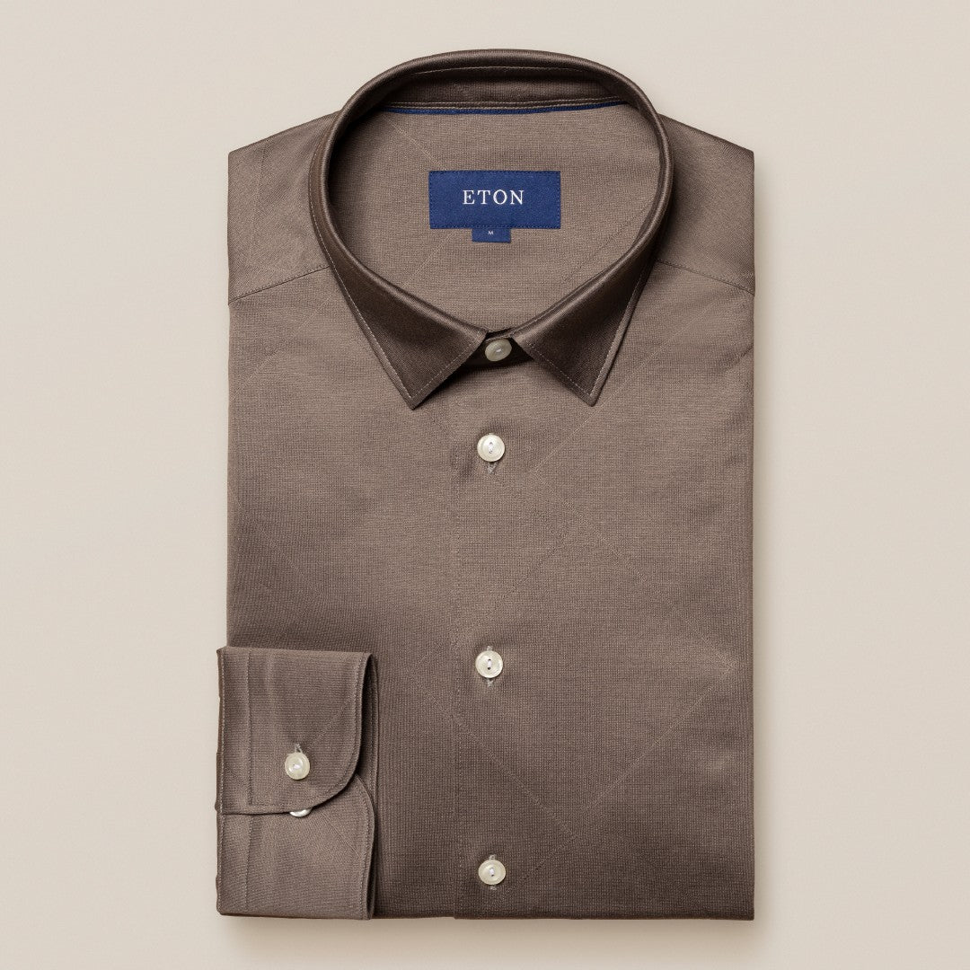 Eton Slim Fit Diamond Jacquard Shirt Beige-MALFORD OF LONDON SAVILE ROW MENSWEAR OUTLET