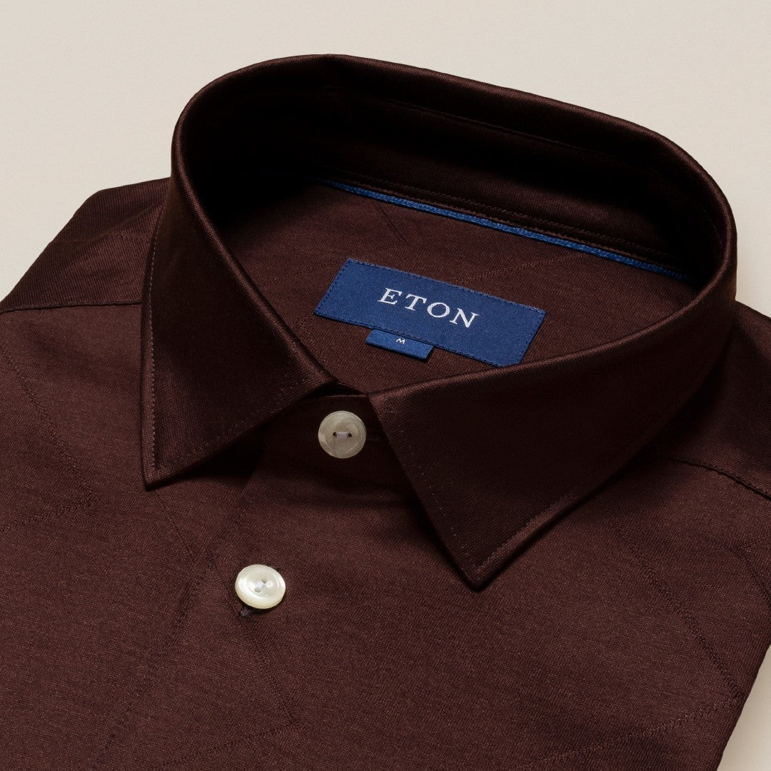 Eton Slim Fit Diamond Jacquard Shirt Dark Brown-MALFORD OF LONDON SAVILE ROW MENSWEAR OUTLET