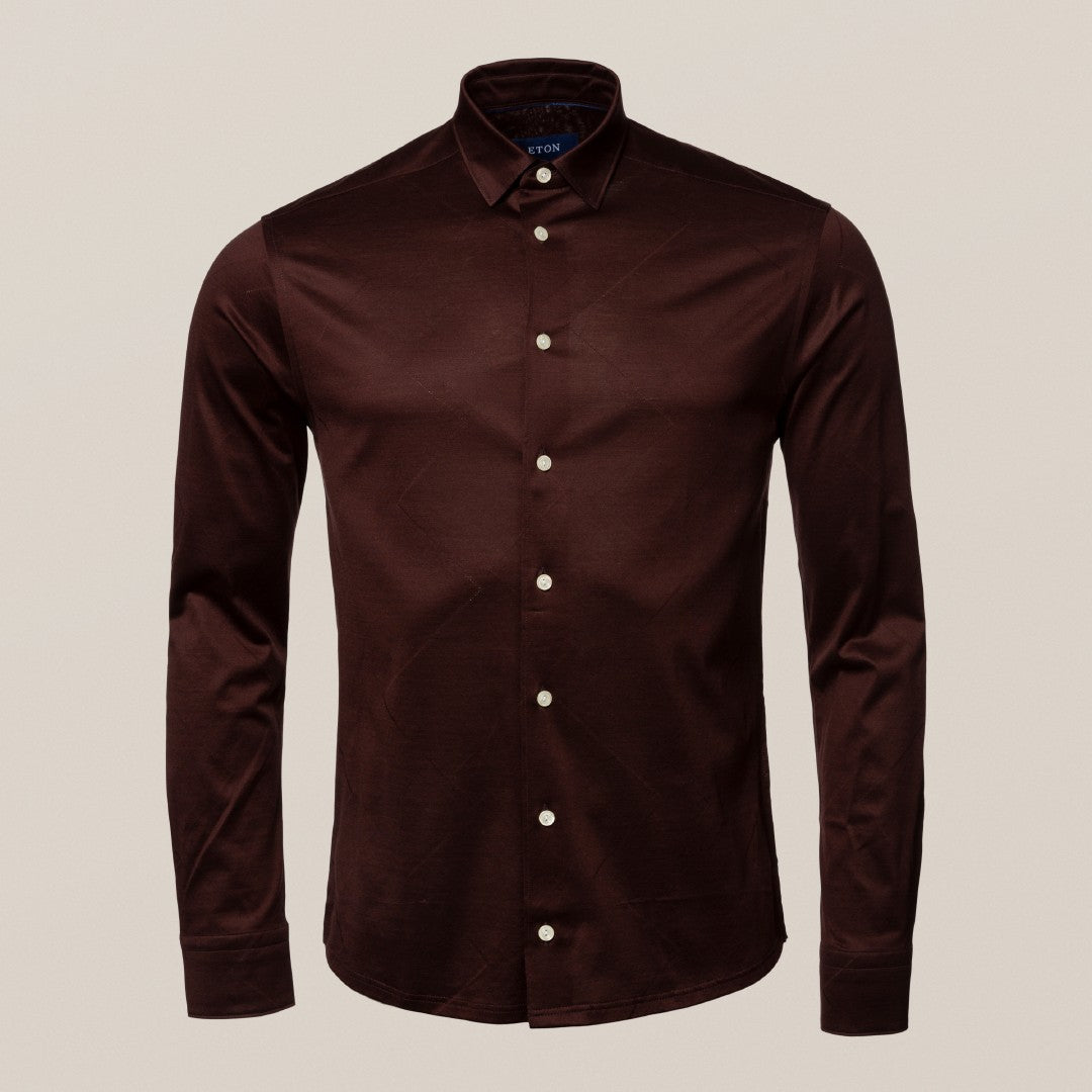 Eton Slim Fit Diamond Jacquard Shirt Dark Brown-MALFORD OF LONDON SAVILE ROW MENSWEAR OUTLET