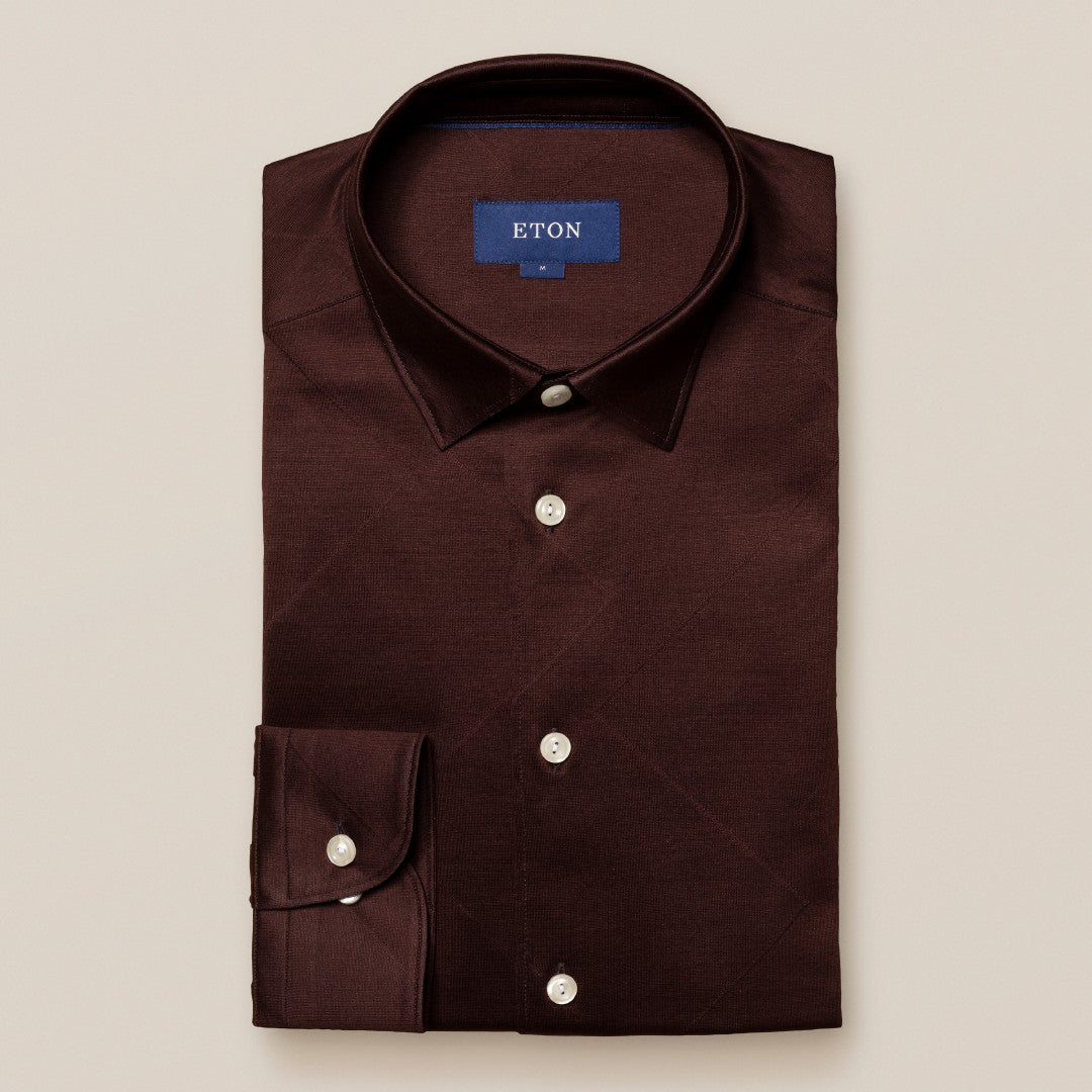 Eton Slim Fit Diamond Jacquard Shirt Dark Brown-MALFORD OF LONDON SAVILE ROW MENSWEAR OUTLET