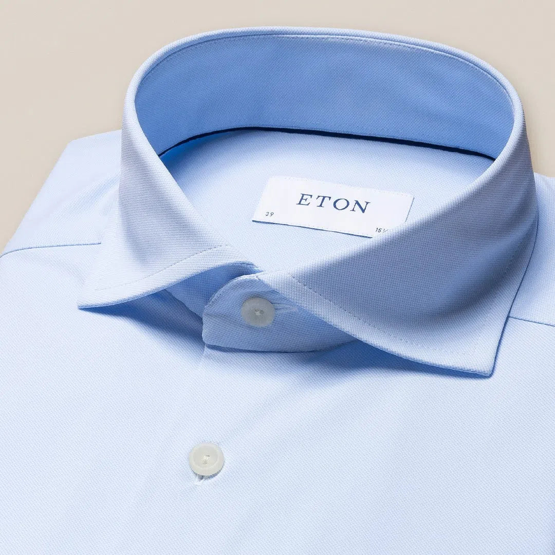 Eton Slim Fit Diamond Texture Shirt Light Blue-MALFORD OF LONDON SAVILE ROW MENSWEAR OUTLET