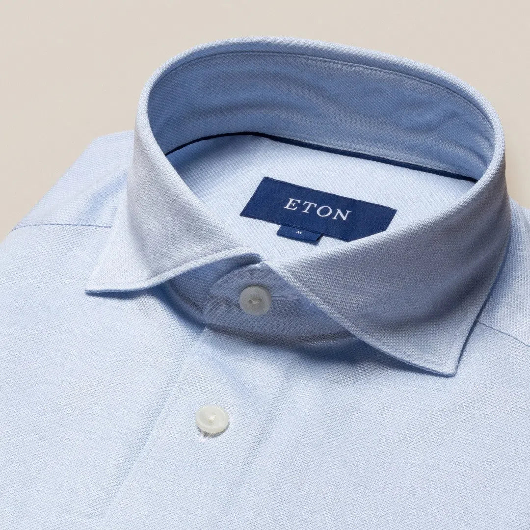 Eton Slim Fit Diamond Weave Shirt Light Blue-MALFORD OF LONDON SAVILE ROW MENSWEAR OUTLET