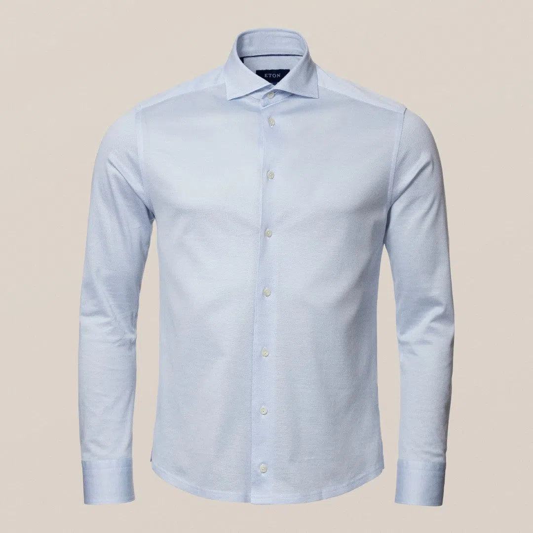 Eton Slim Fit Diamond Weave Shirt Light Blue-MALFORD OF LONDON SAVILE ROW MENSWEAR OUTLET