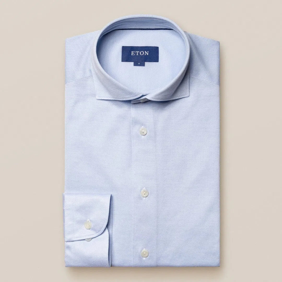 Eton Slim Fit Diamond Weave Shirt Light Blue-MALFORD OF LONDON SAVILE ROW MENSWEAR OUTLET