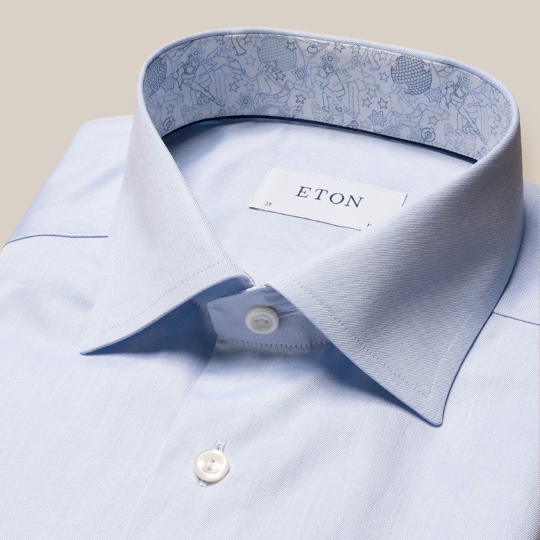 Eton Slim Fit Disco Print Cuff & Collar Inserts Shirt Light Blue-MALFORD OF LONDON SAVILE ROW MENSWEAR OUTLET