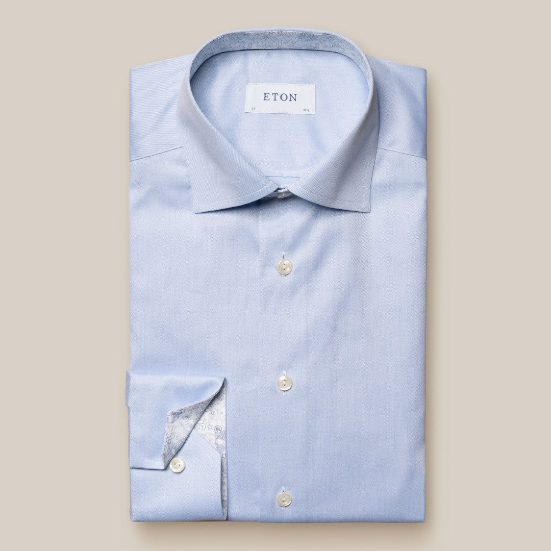 Eton Slim Fit Disco Print Cuff & Collar Inserts Shirt Light Blue-MALFORD OF LONDON SAVILE ROW MENSWEAR OUTLET