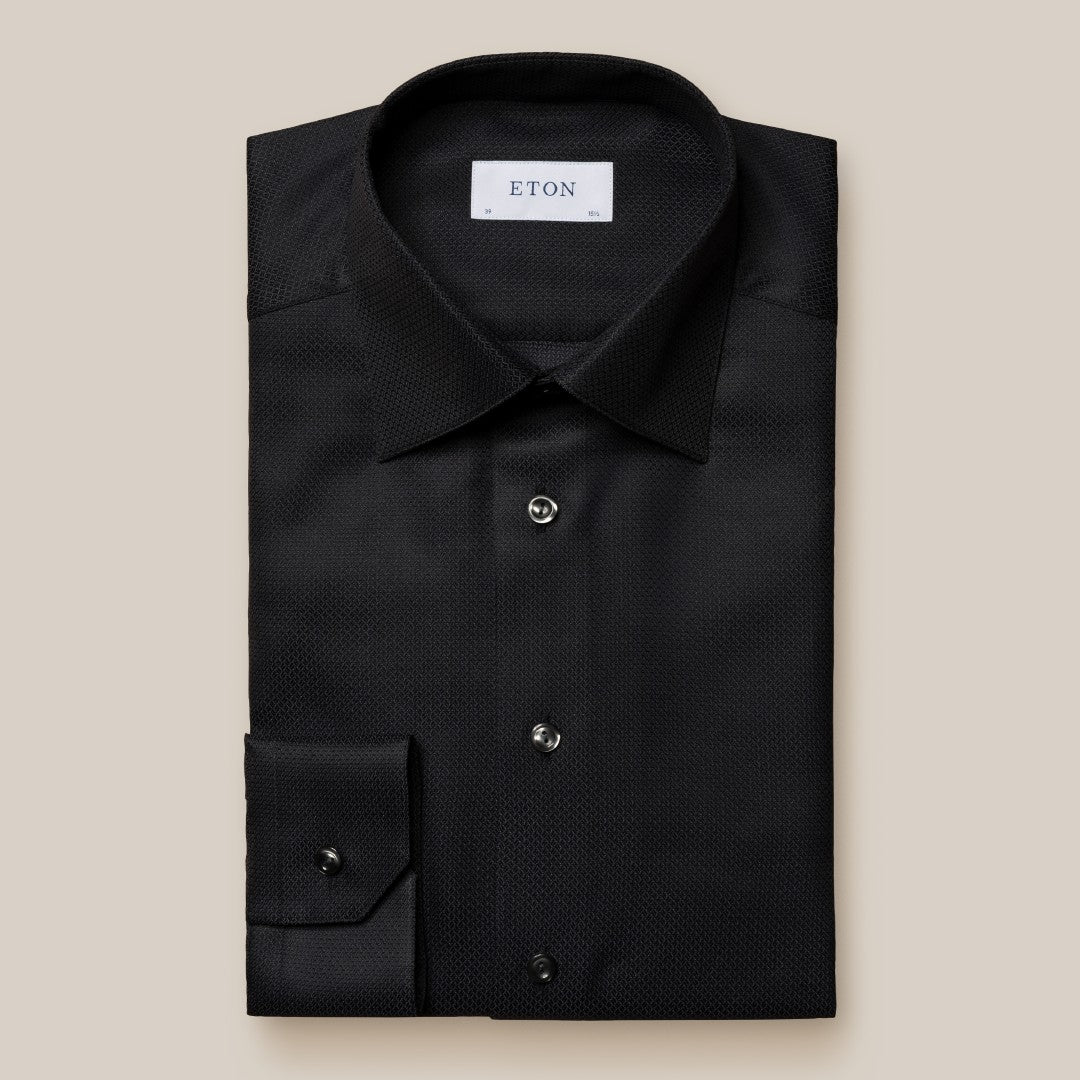 Eton Slim Fit Dobby Weave Shirt Black-MALFORD OF LONDON SAVILE ROW MENSWEAR OUTLET