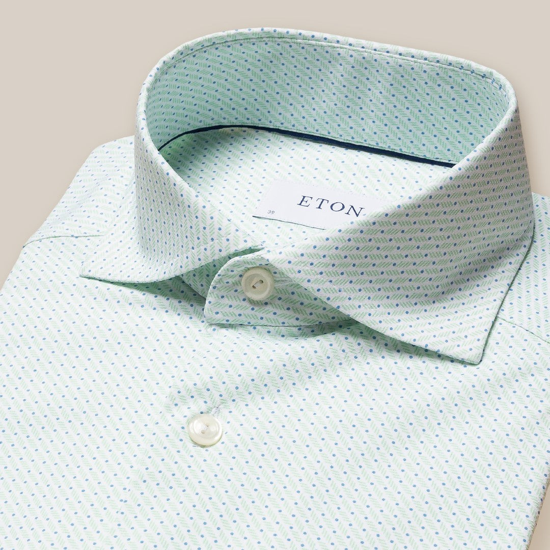 Eton Slim Fit Dot/ Dash Pattern Shirt Light Green-MALFORD OF LONDON SAVILE ROW MENSWEAR OUTLET