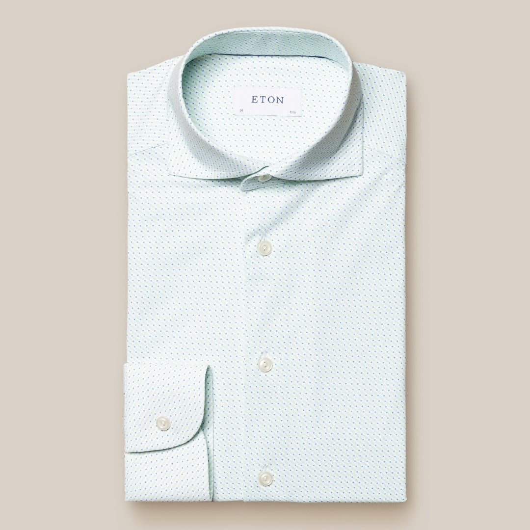 Eton Slim Fit Dot/ Dash Pattern Shirt Light Green-MALFORD OF LONDON SAVILE ROW MENSWEAR OUTLET