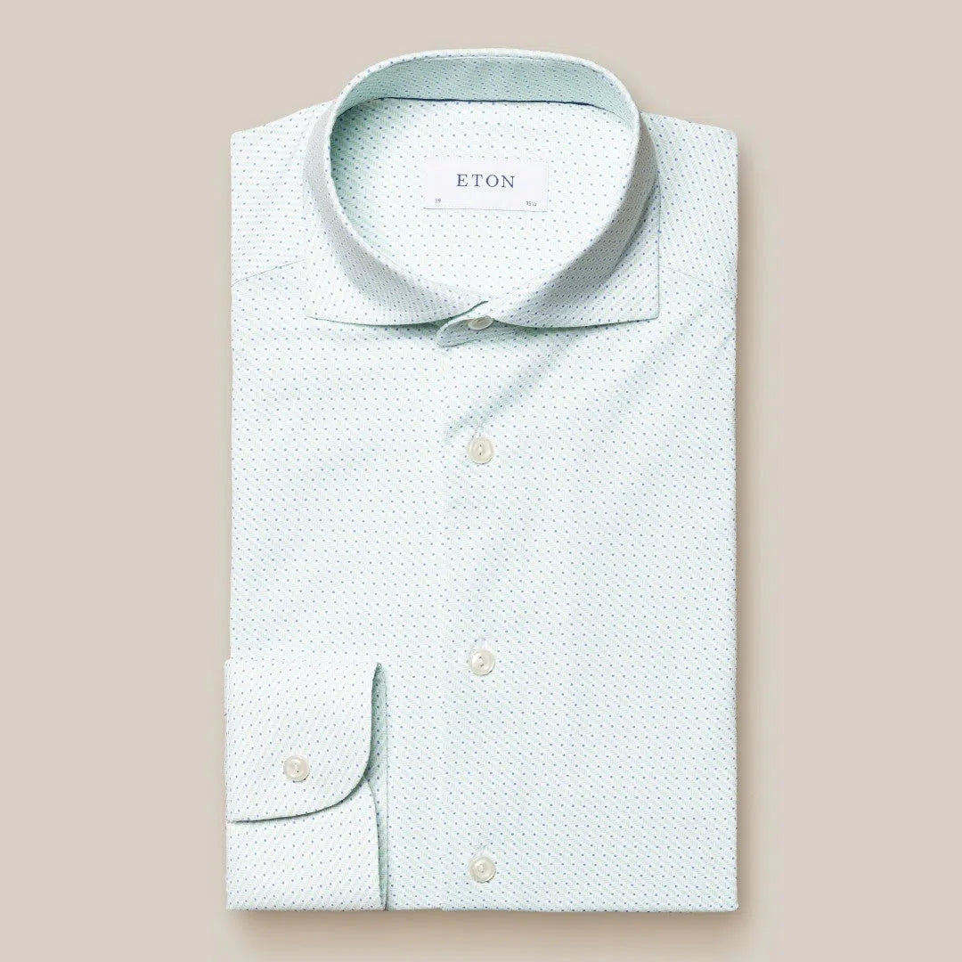 Eton Slim Fit Dot/ Dash Pattern Shirt Light Green-MALFORD OF LONDON SAVILE ROW MENSWEAR OUTLET