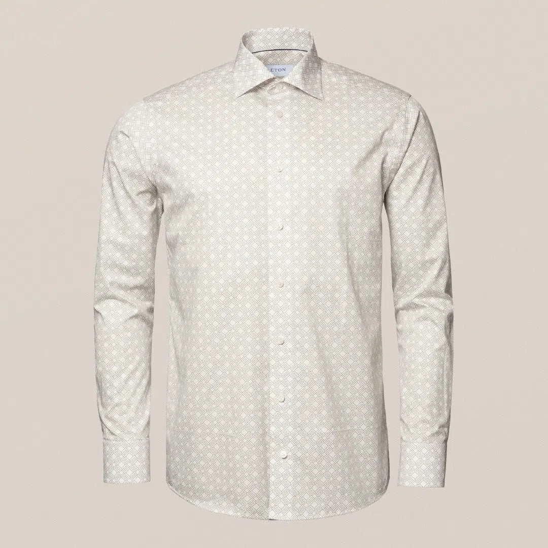 Eton Slim Fit Double E Logo Print Twill Shirt White-MALFORD OF LONDON SAVILE ROW MENSWEAR OUTLET