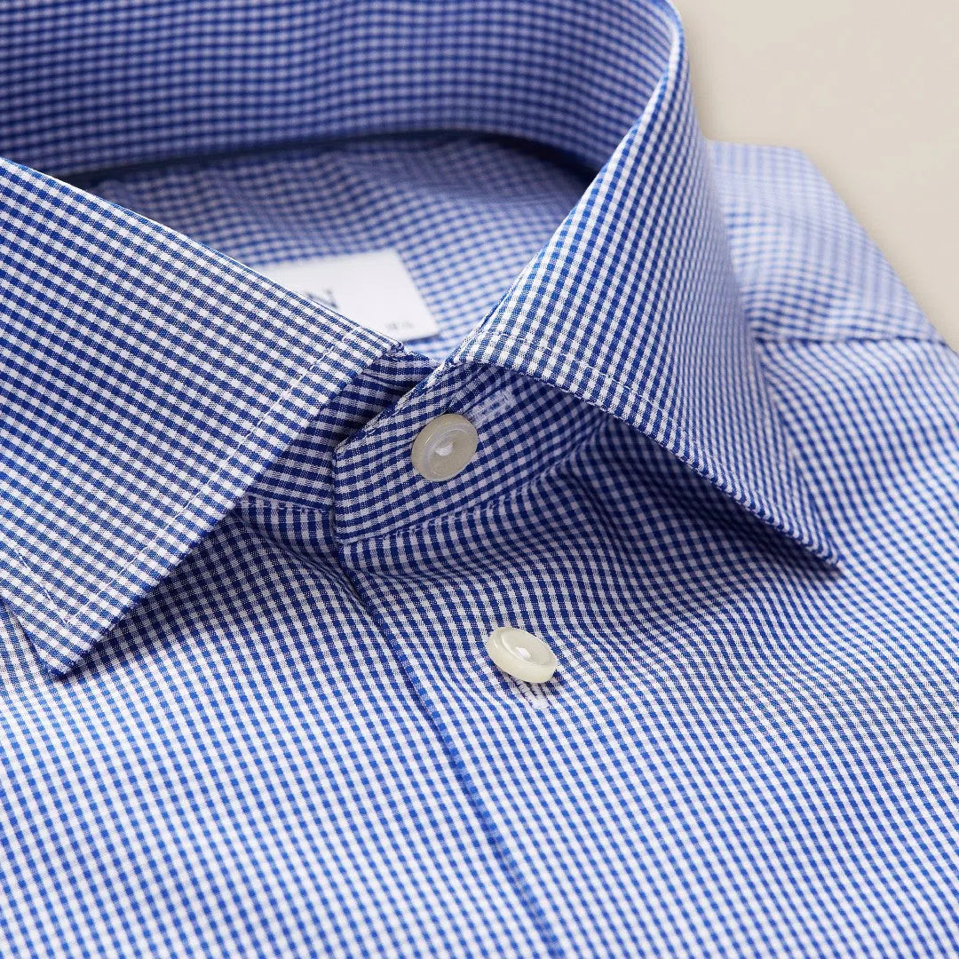 Eton Slim Fit Fine Gingham Check Shirt Mid Blue-MALFORD OF LONDON SAVILE ROW MENSWEAR OUTLET