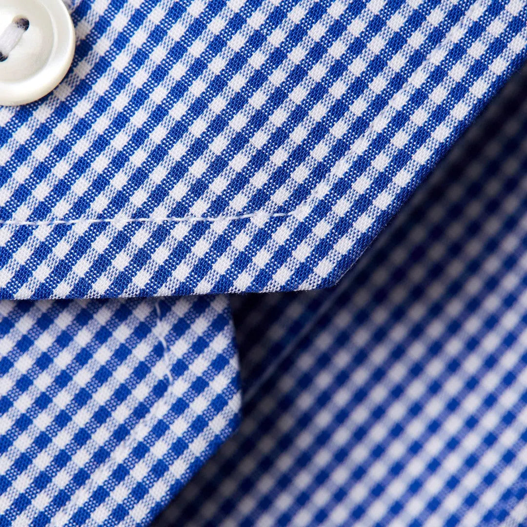 Eton Slim Fit Fine Gingham Check Shirt Mid Blue-MALFORD OF LONDON SAVILE ROW MENSWEAR OUTLET