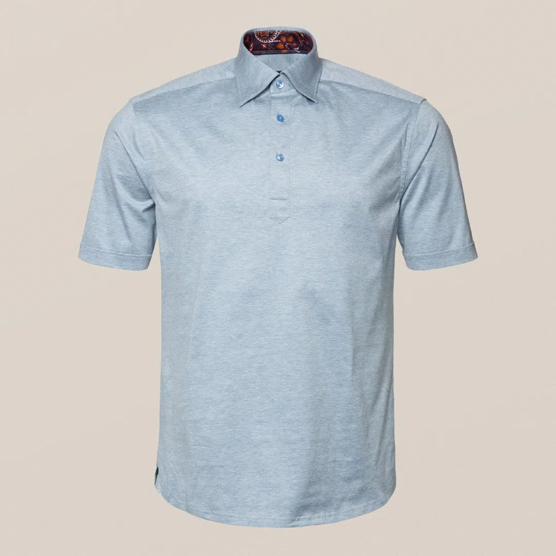 Eton Slim Fit Floral Accent Knitted Short Sleeve Shirt Light Blue-MALFORD OF LONDON SAVILE ROW MENSWEAR OUTLET