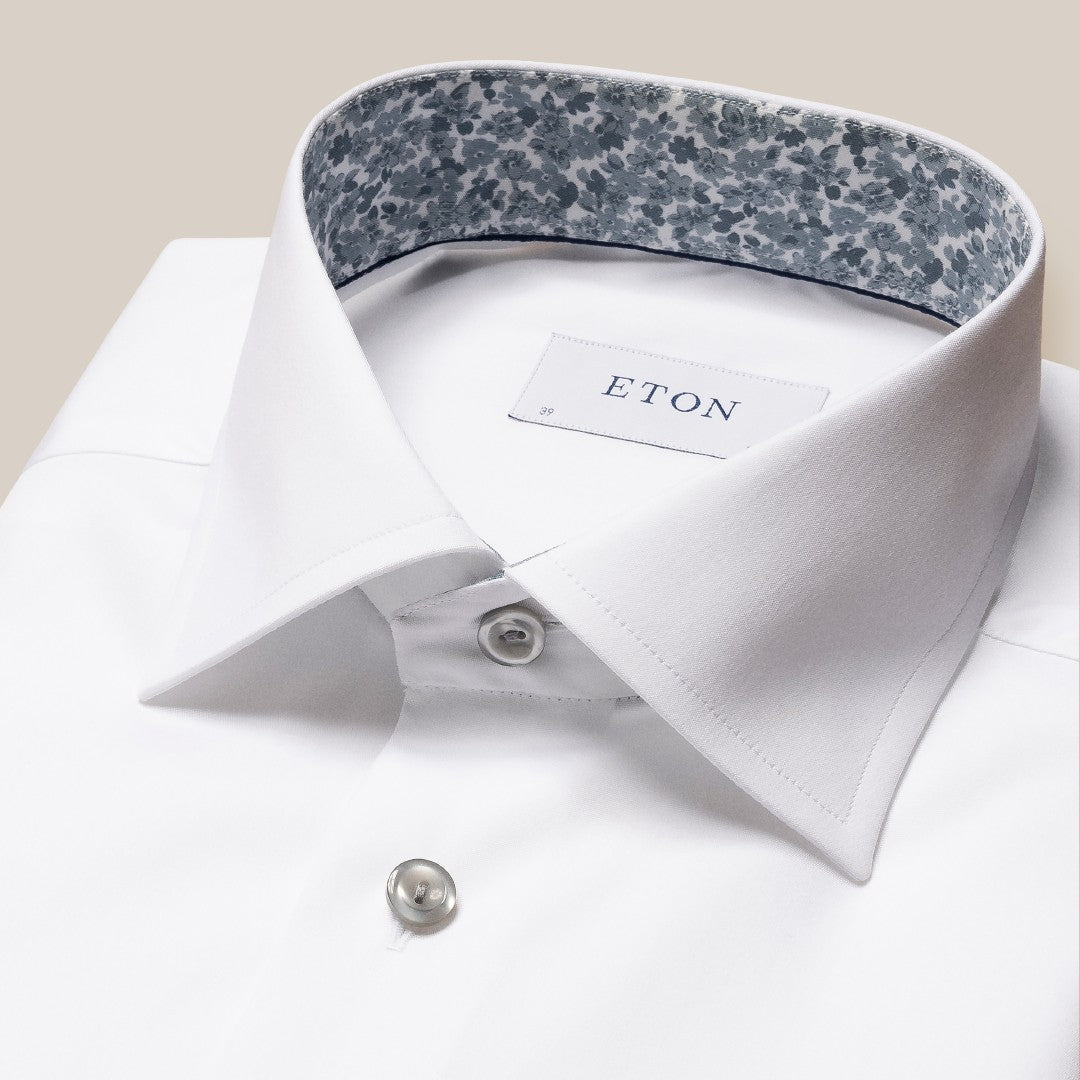 Eton Slim Fit Floral Accents Poplin Shirt White/Grey-MALFORD OF LONDON SAVILE ROW MENSWEAR OUTLET