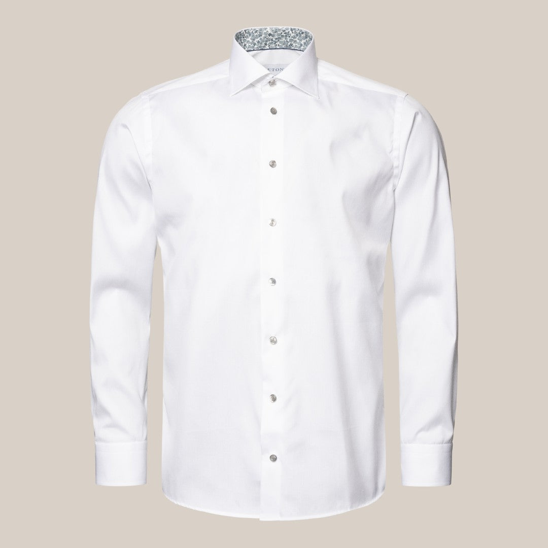 Eton Slim Fit Floral Accents Poplin Shirt White/Grey-MALFORD OF LONDON SAVILE ROW MENSWEAR OUTLET