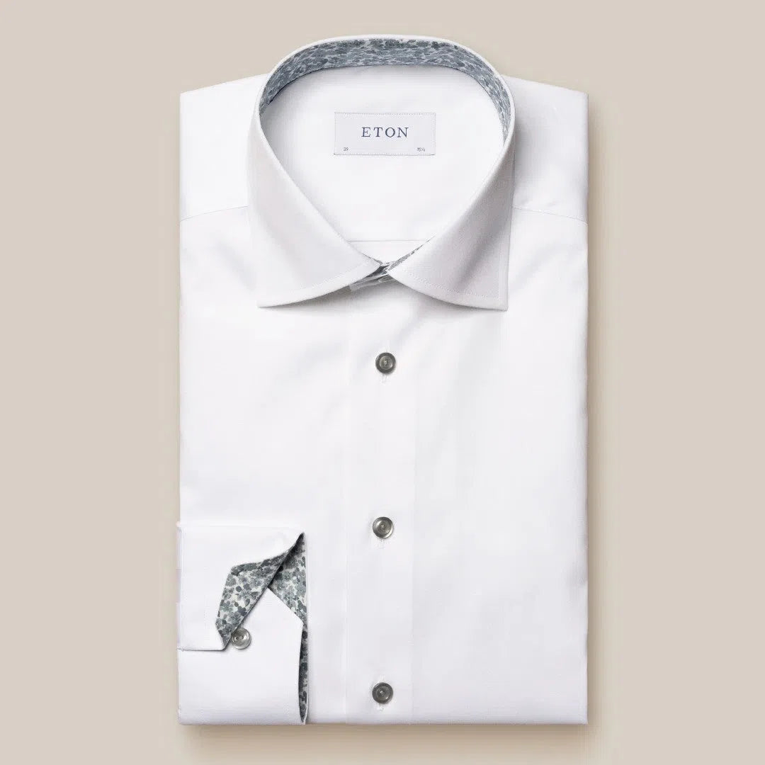 Eton Slim Fit Floral Accents Poplin Shirt White/Grey-MALFORD OF LONDON SAVILE ROW MENSWEAR OUTLET