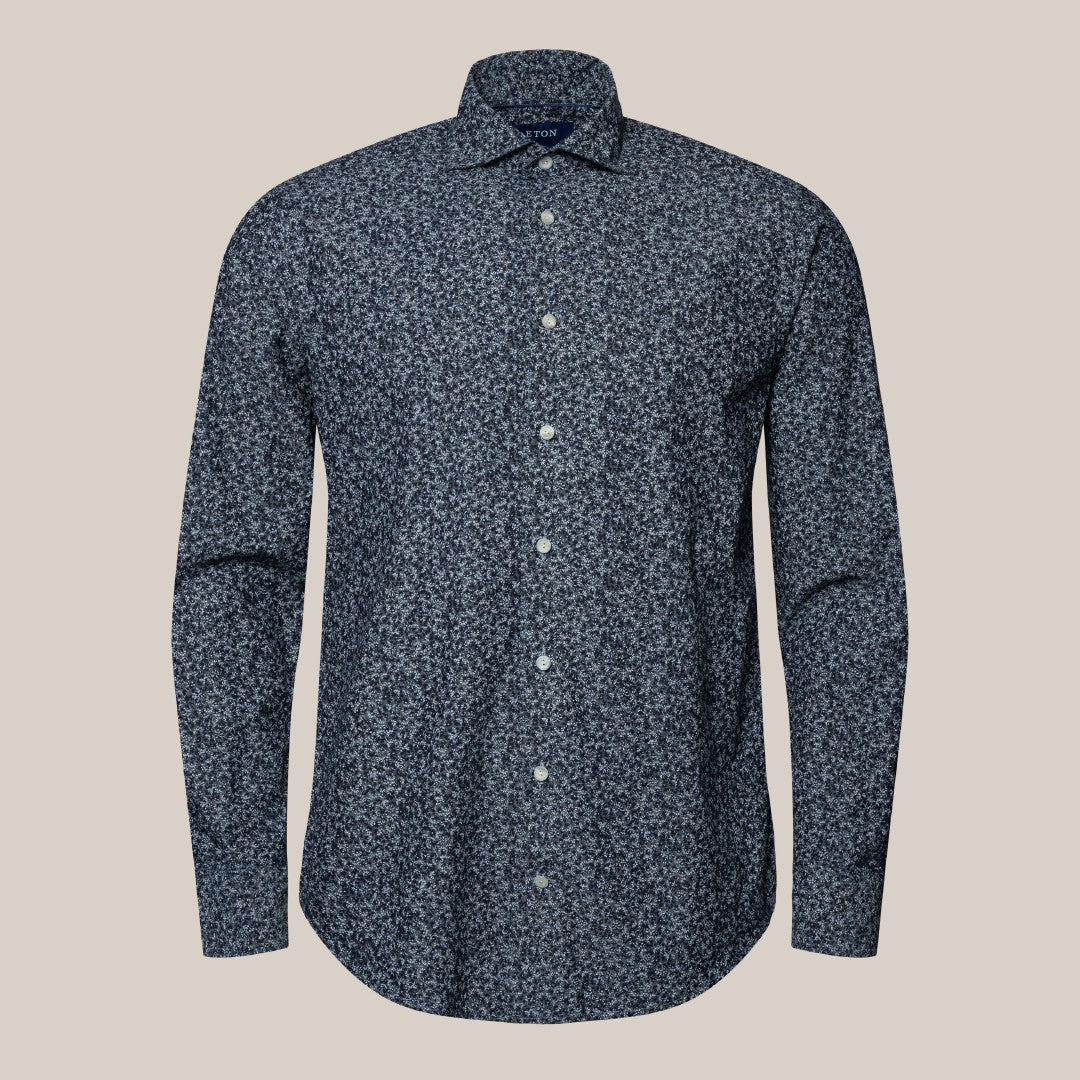 Eton Slim Fit Floral Chambray Shirt Dark Blue-MALFORD OF LONDON SAVILE ROW MENSWEAR OUTLET