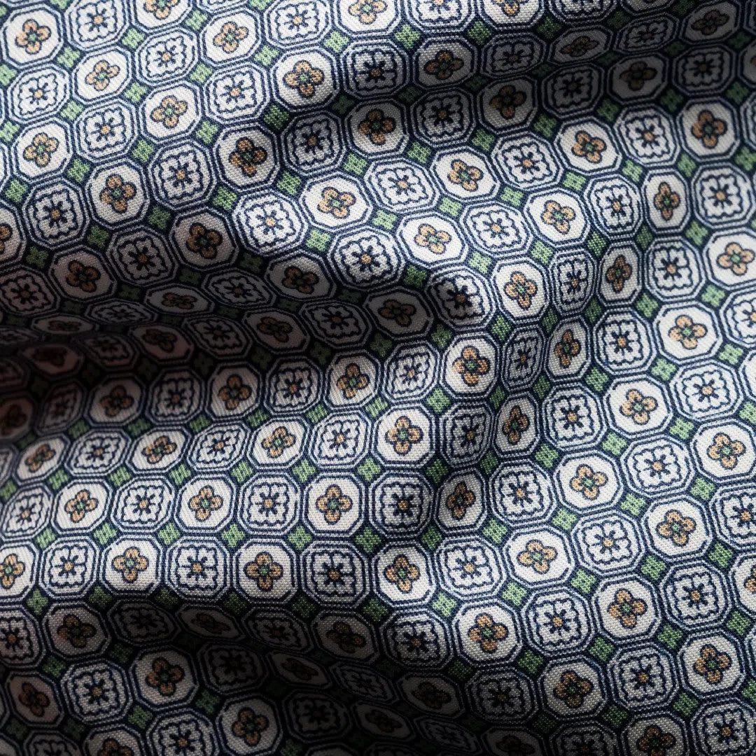 Eton Slim Fit Floral Mosaic Shirt Mid Green/Navy-MALFORD OF LONDON SAVILE ROW MENSWEAR OUTLET