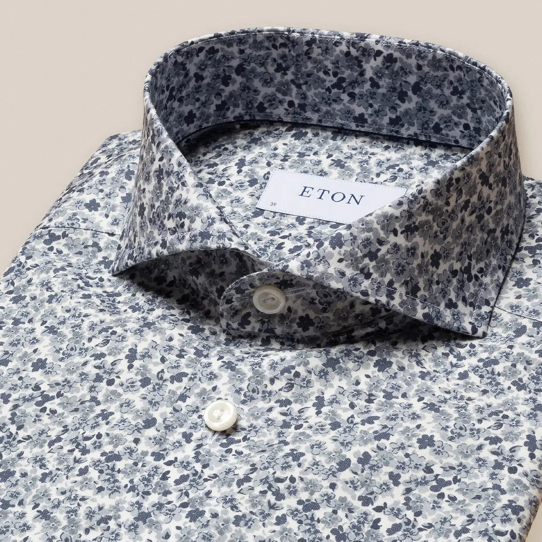 Eton Slim Fit Floral Shirt Mid Grey-MALFORD OF LONDON SAVILE ROW MENSWEAR OUTLET