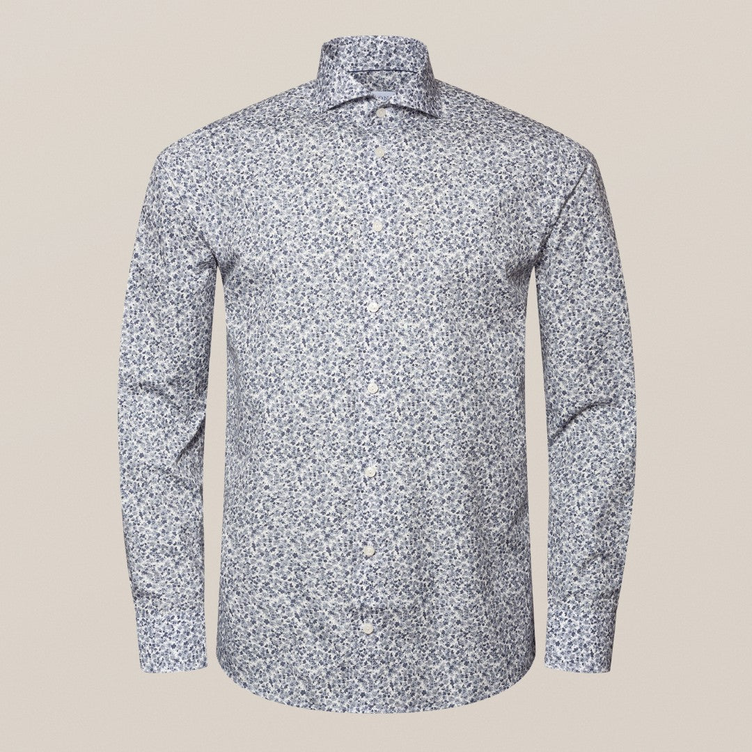 Eton Slim Fit Floral Shirt Mid Grey-MALFORD OF LONDON SAVILE ROW MENSWEAR OUTLET