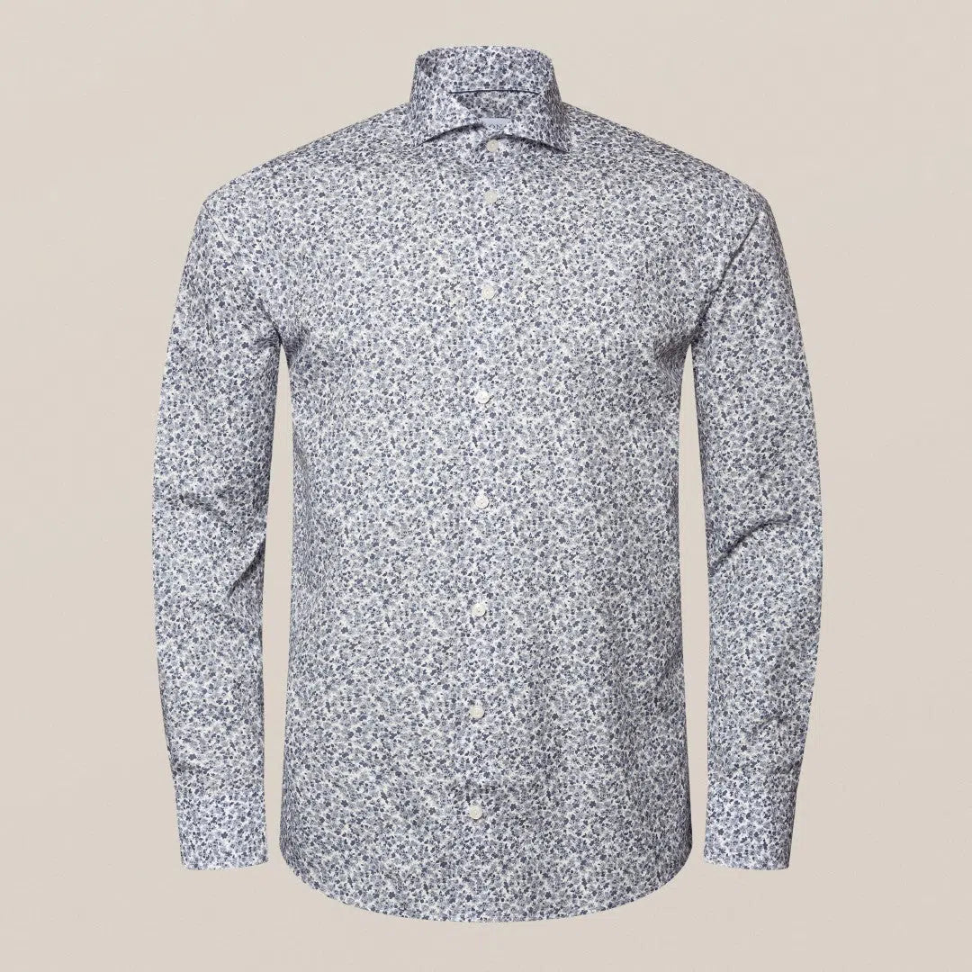 Eton Slim Fit Floral Shirt Mid Grey-MALFORD OF LONDON SAVILE ROW MENSWEAR OUTLET