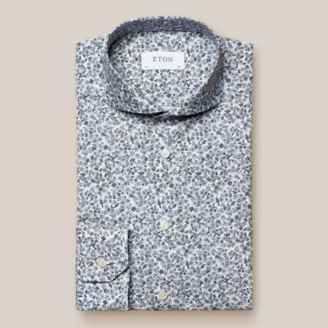 Eton Slim Fit Floral Shirt Mid Grey-MALFORD OF LONDON SAVILE ROW MENSWEAR OUTLET