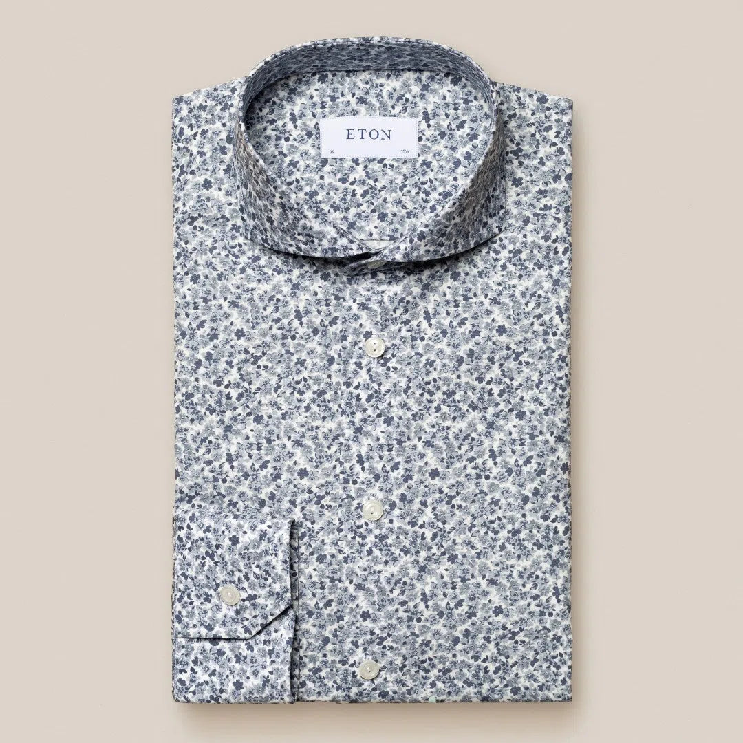 Eton Slim Fit Floral Shirt Mid Grey-MALFORD OF LONDON SAVILE ROW MENSWEAR OUTLET