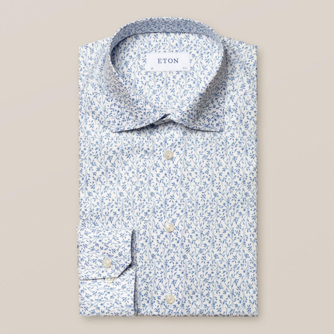 Eton Slim Fit Floral Signature Twill Shirt White-MALFORD OF LONDON SAVILE ROW MENSWEAR OUTLET