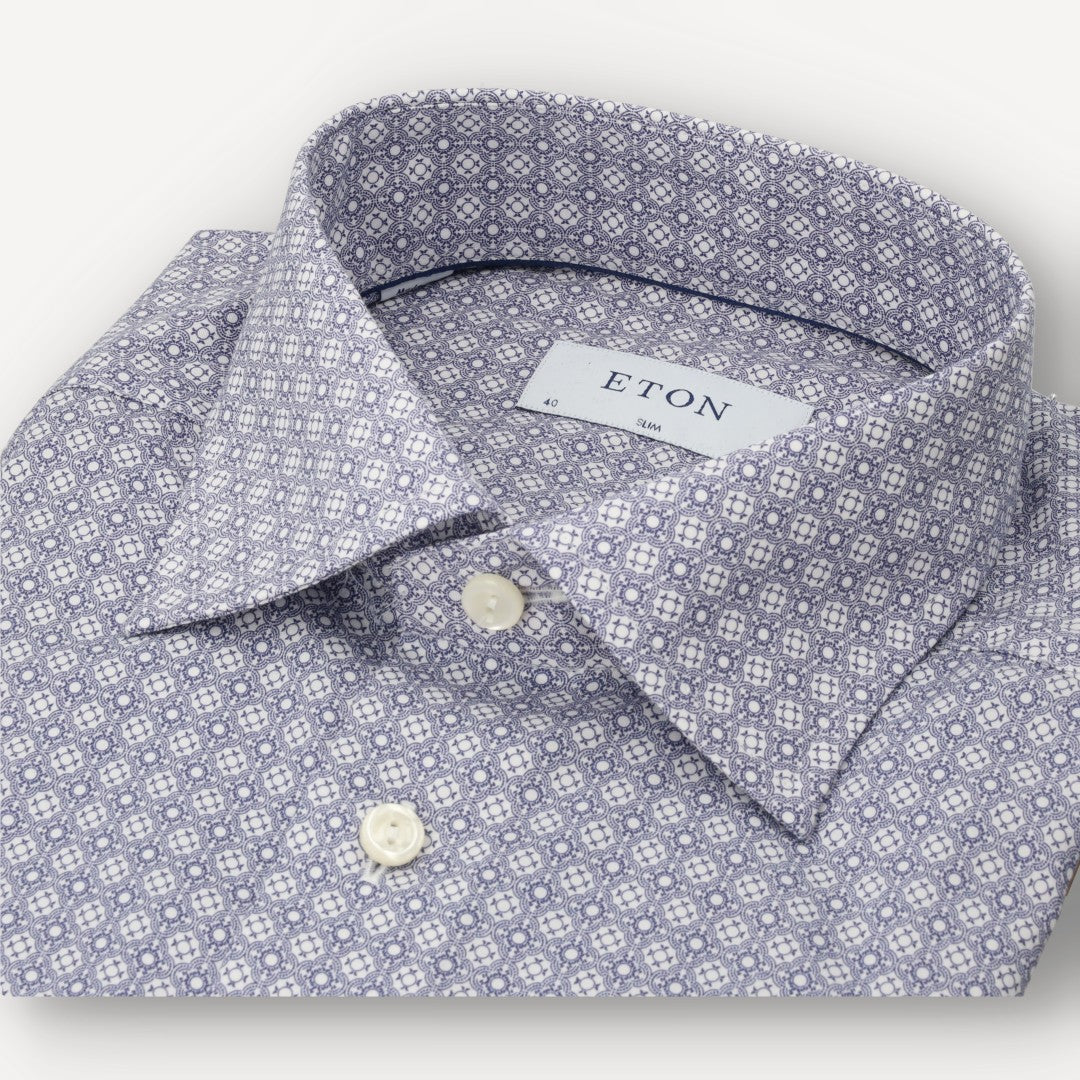 Eton Slim Fit Floral Tile Shirt Mid Blue-MALFORD OF LONDON SAVILE ROW MENSWEAR OUTLET