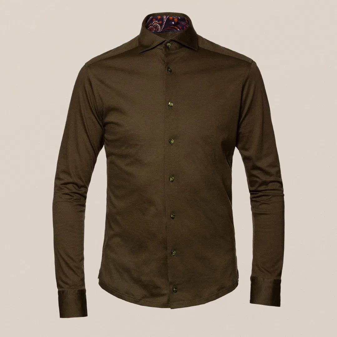 Eton Slim Fit Floral Trim Shirt Dark Green-MALFORD OF LONDON SAVILE ROW MENSWEAR OUTLET