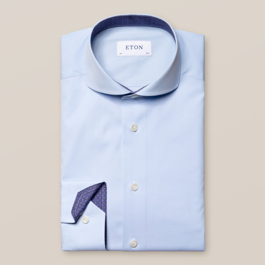 Eton Slim Fit Geometric Accents Shirt Light Blue-MALFORD OF LONDON SAVILE ROW MENSWEAR OUTLET