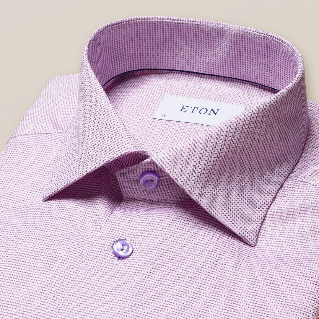 Eton Slim Fit Geometric Dobby Shirt Mid Purple-MALFORD OF LONDON SAVILE ROW MENSWEAR OUTLET