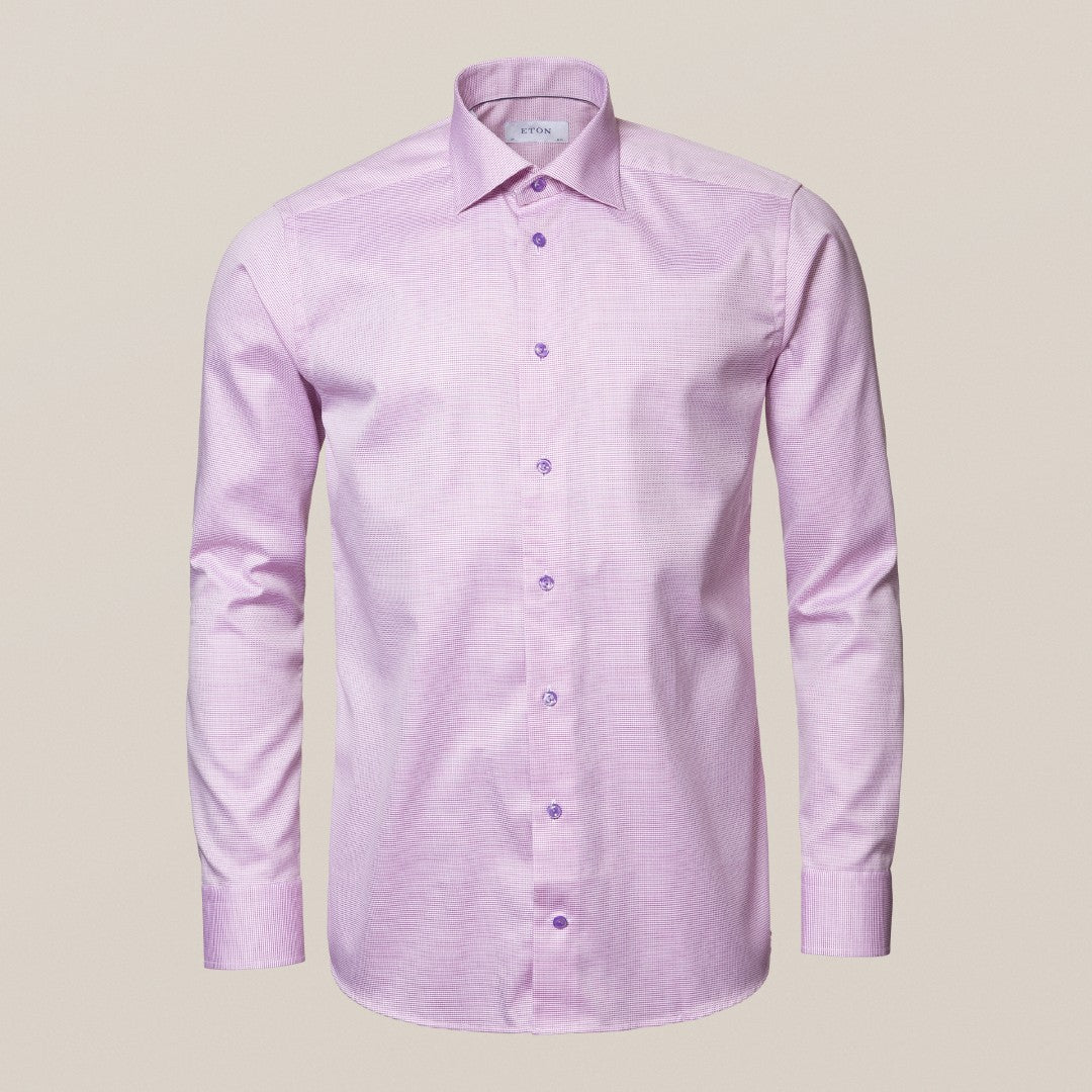 Eton Slim Fit Geometric Dobby Shirt Mid Purple-MALFORD OF LONDON SAVILE ROW MENSWEAR OUTLET