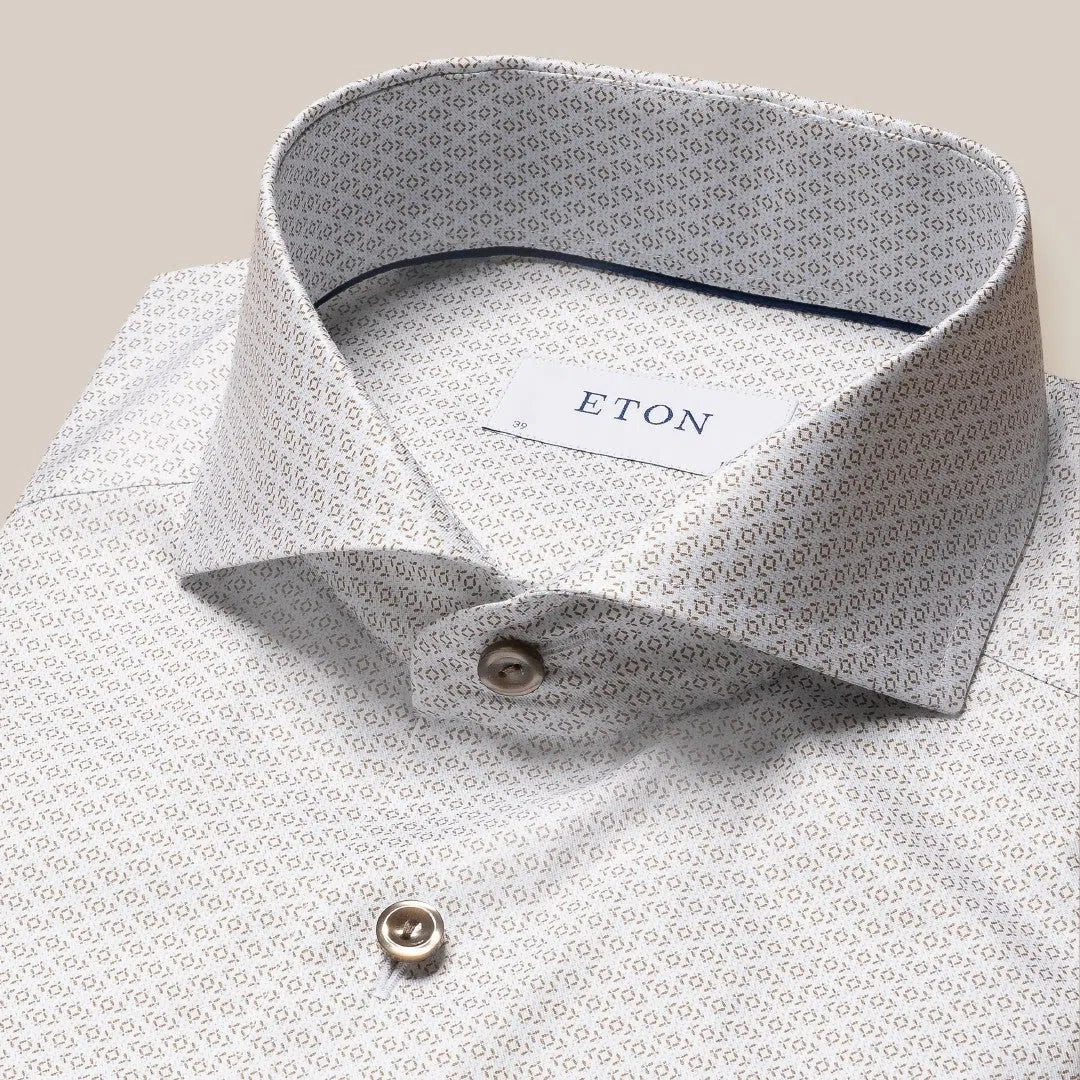 Eton Slim Fit Geometric Pattern Shirt Beige-MALFORD OF LONDON SAVILE ROW MENSWEAR OUTLET