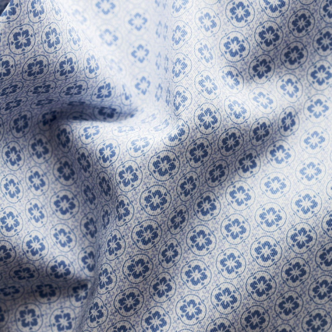 Eton Slim Fit Geometric Print Shirt Light Blue-MALFORD OF LONDON SAVILE ROW MENSWEAR OUTLET