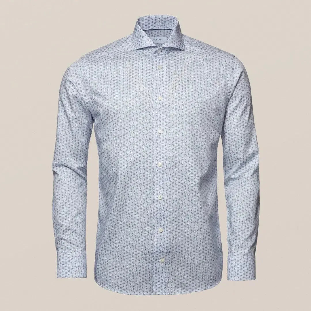 Eton Slim Fit Geometric Print Shirt Light Blue-MALFORD OF LONDON SAVILE ROW MENSWEAR OUTLET