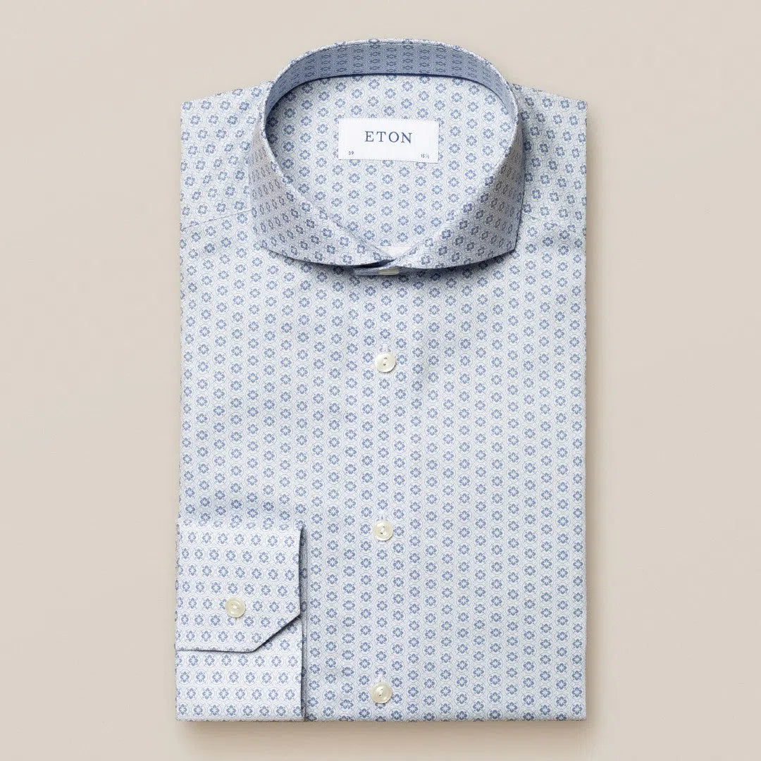 Eton Slim Fit Geometric Print Shirt Light Blue-MALFORD OF LONDON SAVILE ROW MENSWEAR OUTLET