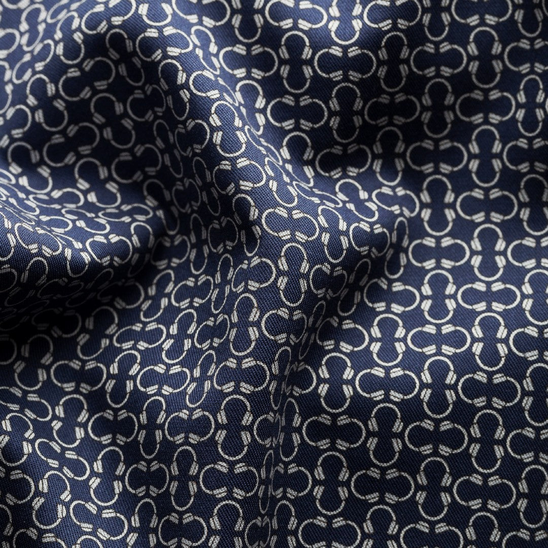 Eton Slim Fit Geometric Print Signature Twill Shirt Navy Blue-MALFORD OF LONDON SAVILE ROW MENSWEAR OUTLET