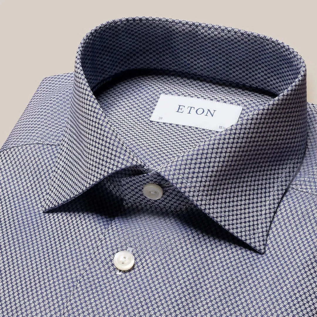 Eton Slim Fit Geometric Shirt Navy Blue-MALFORD OF LONDON SAVILE ROW MENSWEAR OUTLET