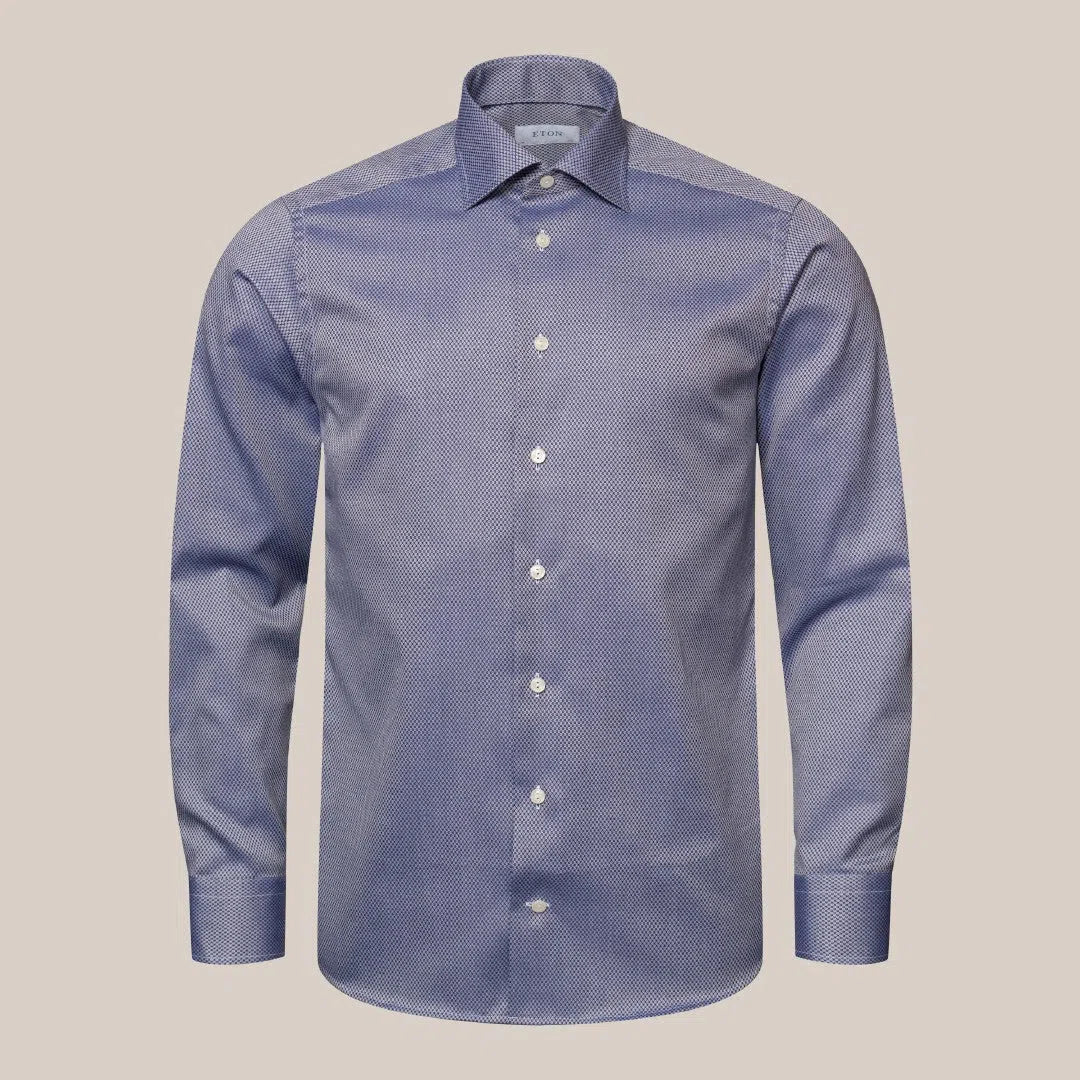 Eton Slim Fit Geometric Shirt Navy Blue-MALFORD OF LONDON SAVILE ROW MENSWEAR OUTLET