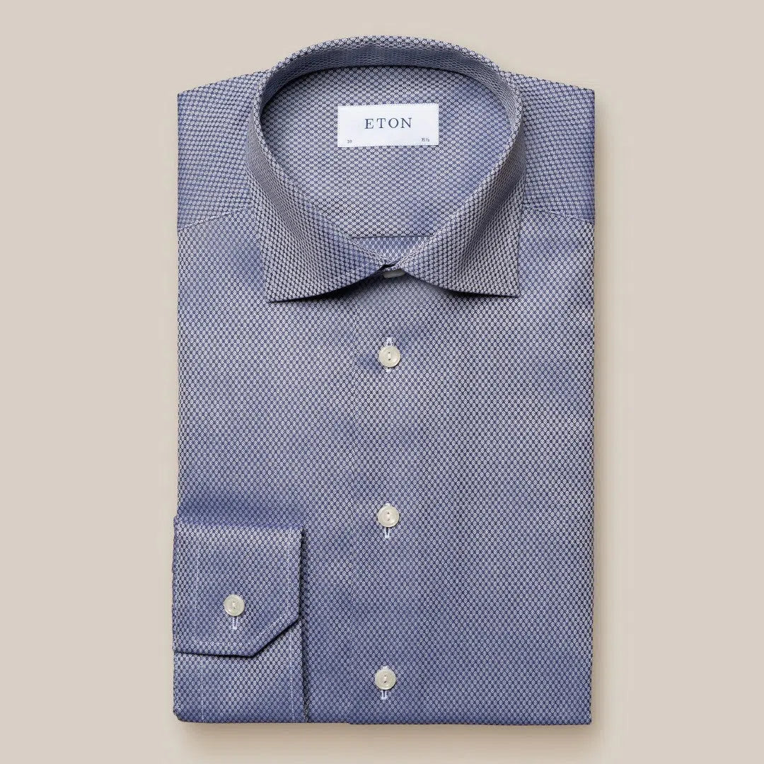 Eton Slim Fit Geometric Shirt Navy Blue-MALFORD OF LONDON SAVILE ROW MENSWEAR OUTLET