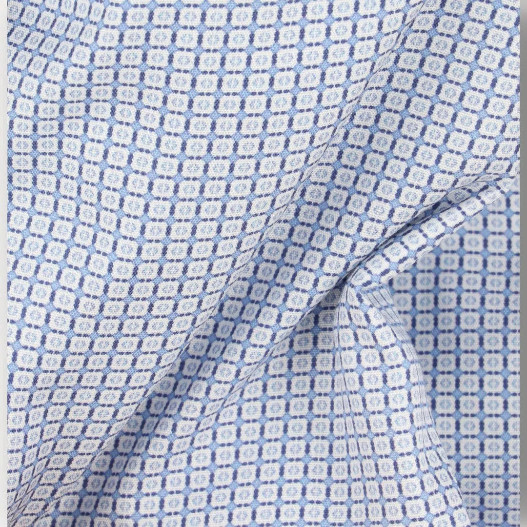 Eton Slim Fit Geometric Tile Shirt Light Blue-MALFORD OF LONDON SAVILE ROW MENSWEAR OUTLET