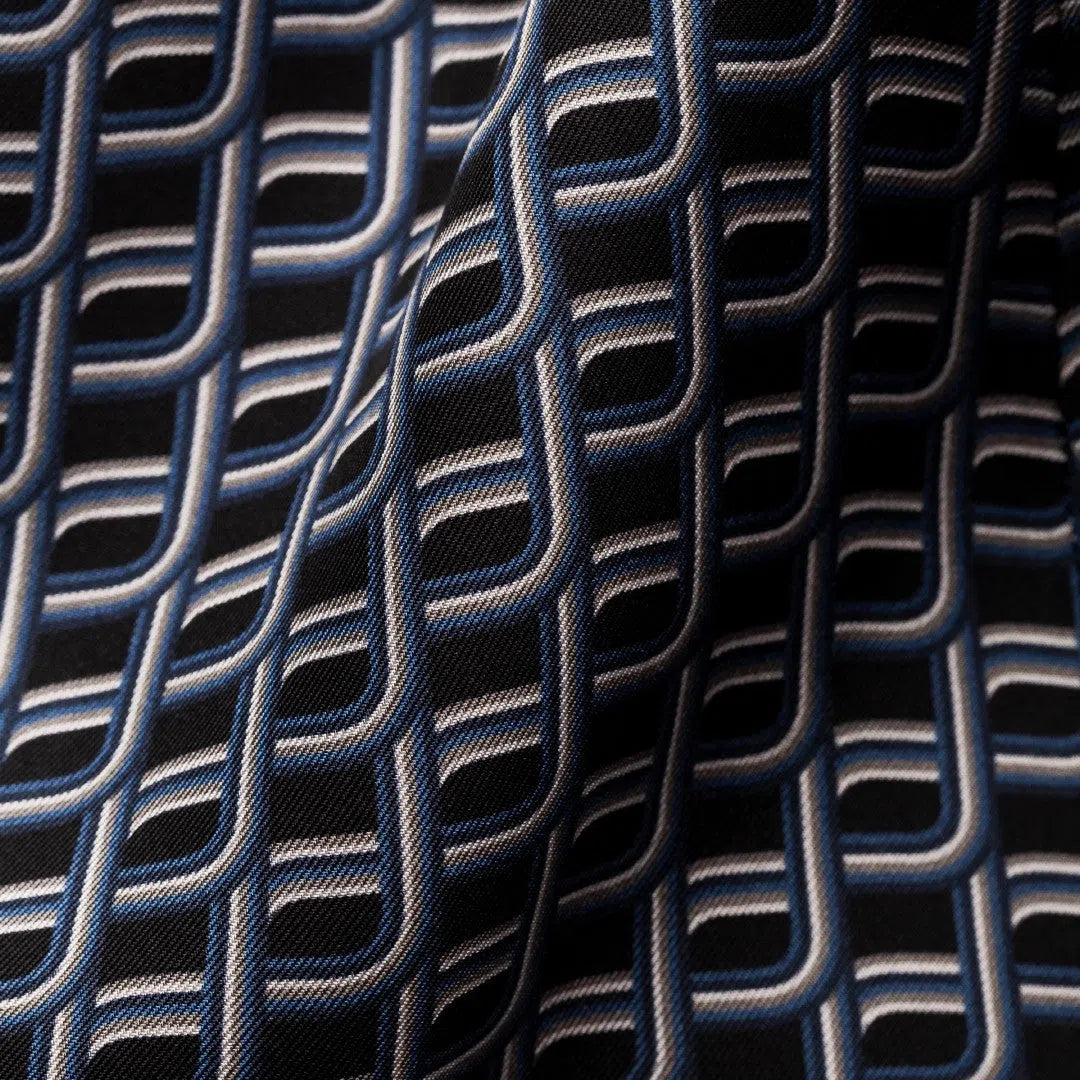 Eton Slim Fit Geometric Twist Twill Shirt Navy Blue-MALFORD OF LONDON SAVILE ROW MENSWEAR OUTLET