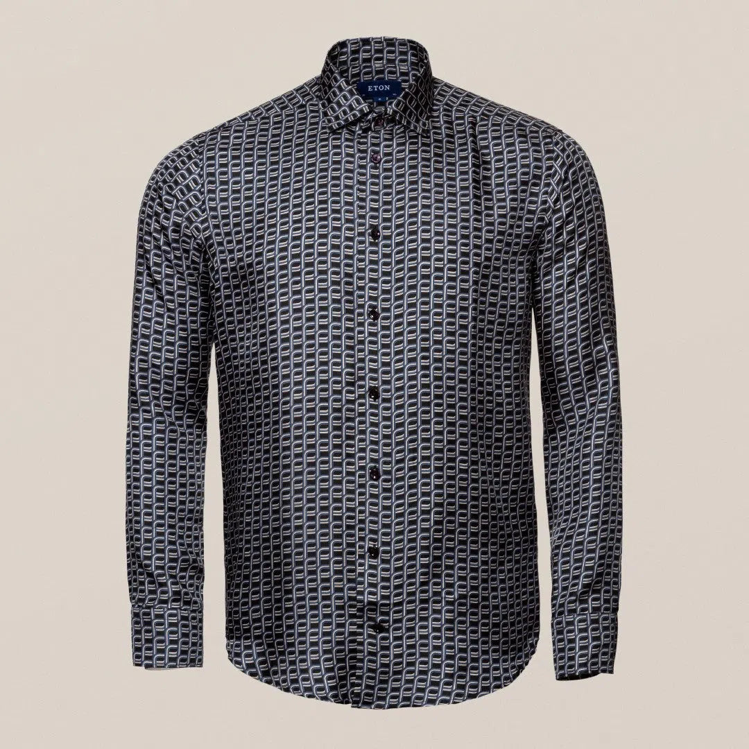 Eton Slim Fit Geometric Twist Twill Shirt Navy Blue-MALFORD OF LONDON SAVILE ROW MENSWEAR OUTLET