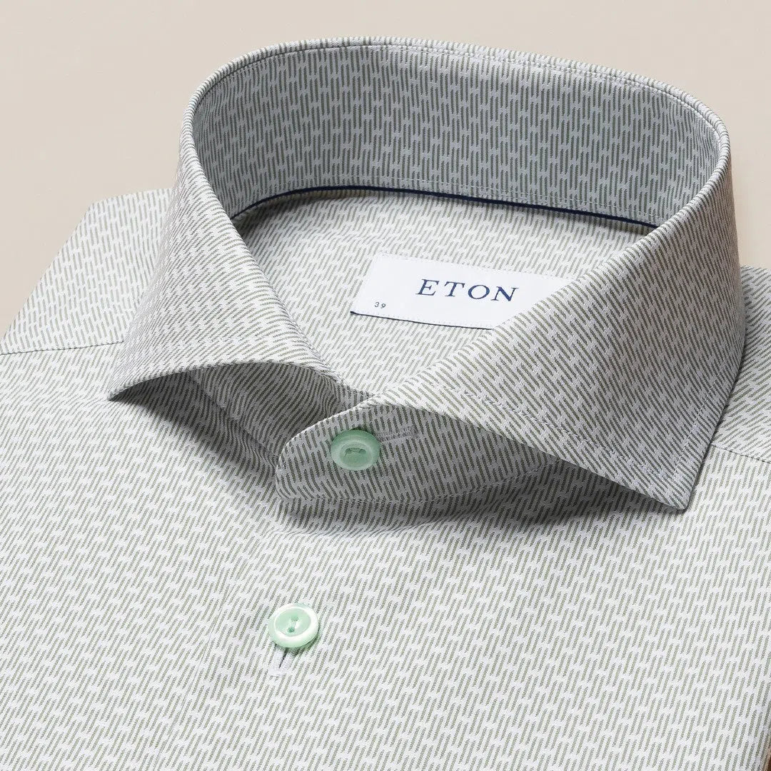 Eton Slim Fit Geometric Weave Twill Shirt Mid Green-MALFORD OF LONDON SAVILE ROW MENSWEAR OUTLET