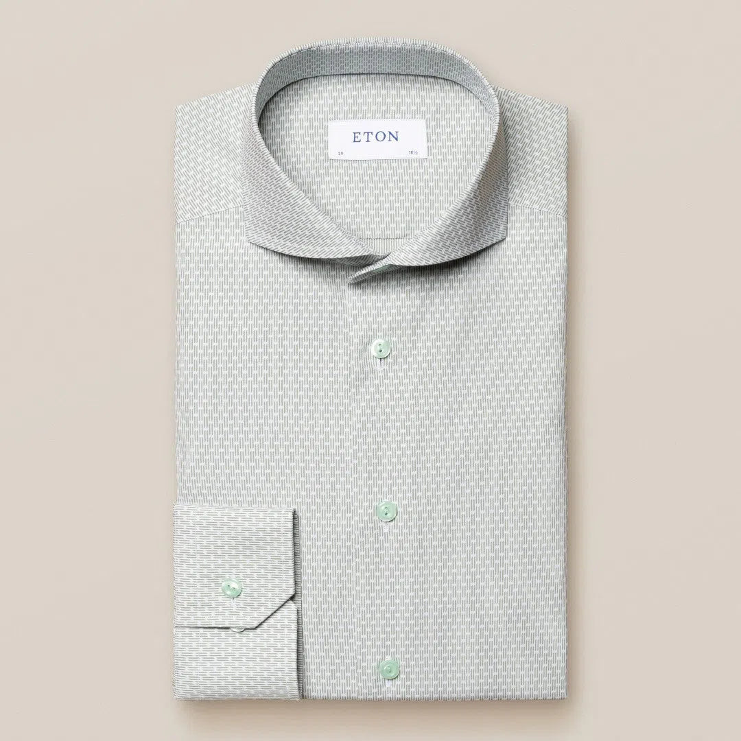 Eton Slim Fit Geometric Weave Twill Shirt Mid Green-MALFORD OF LONDON SAVILE ROW MENSWEAR OUTLET