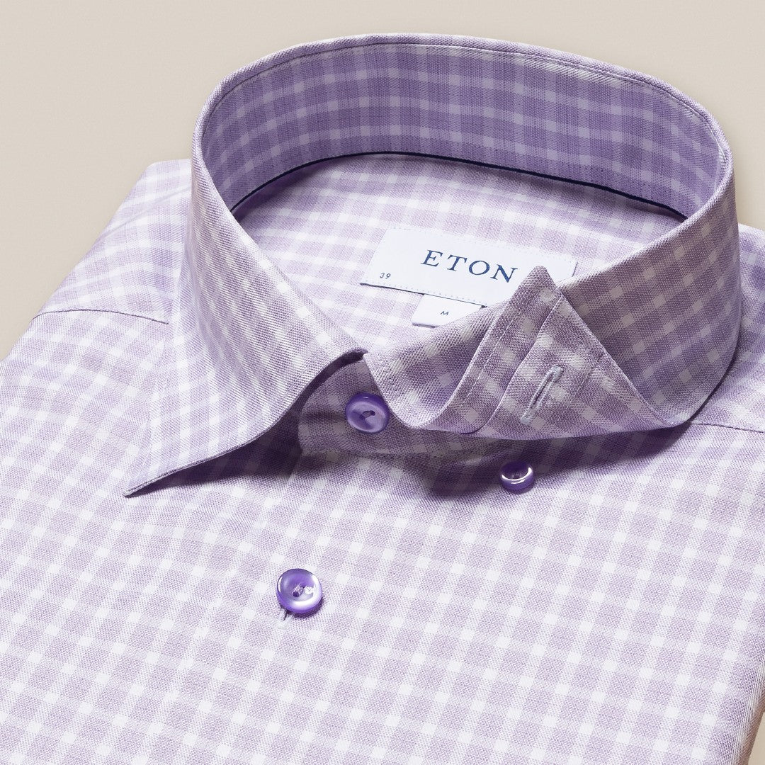 Eton Slim Fit Gingham Check Shirt Light Purple-MALFORD OF LONDON SAVILE ROW MENSWEAR OUTLET