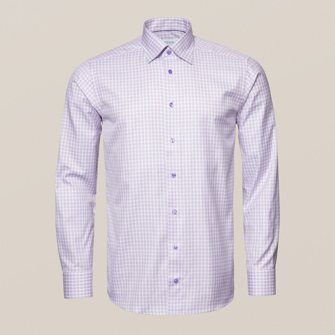 Eton Slim Fit Gingham Check Shirt Light Purple-MALFORD OF LONDON SAVILE ROW MENSWEAR OUTLET